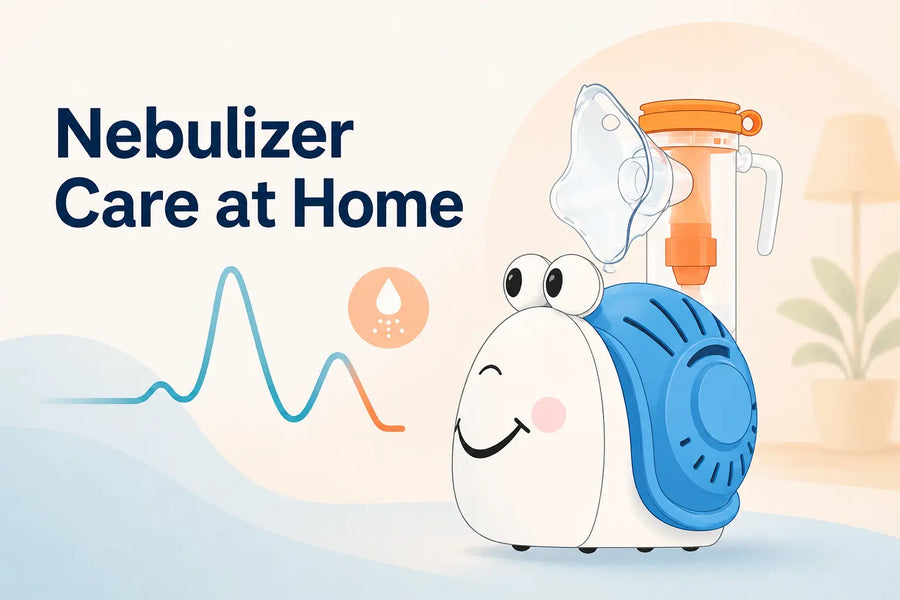 Illustrated children's nebulizer care at home