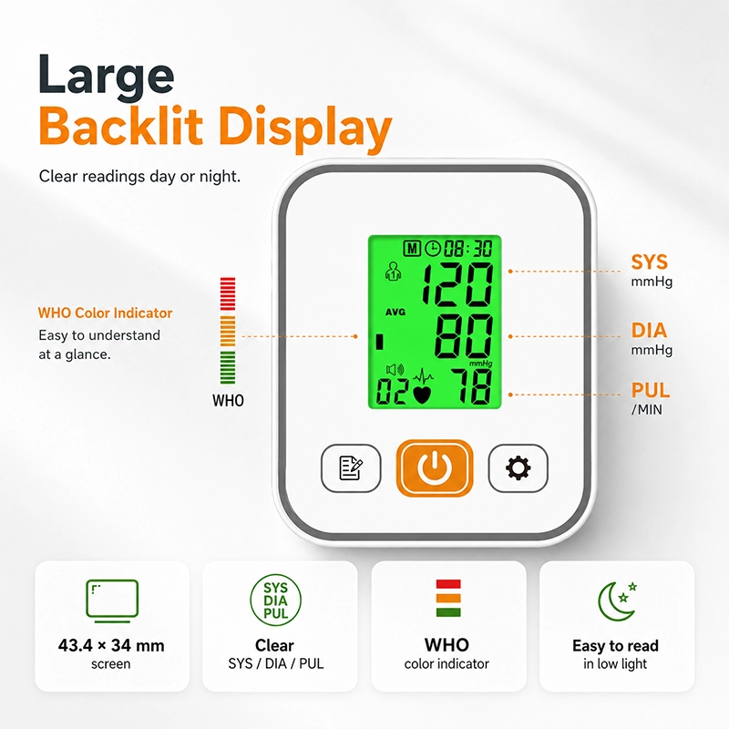 Ningbosc BA-B01 Upper Arm Blood Pressure Monitor with Backlit Display, Voice Guidance & Dual-User Memory