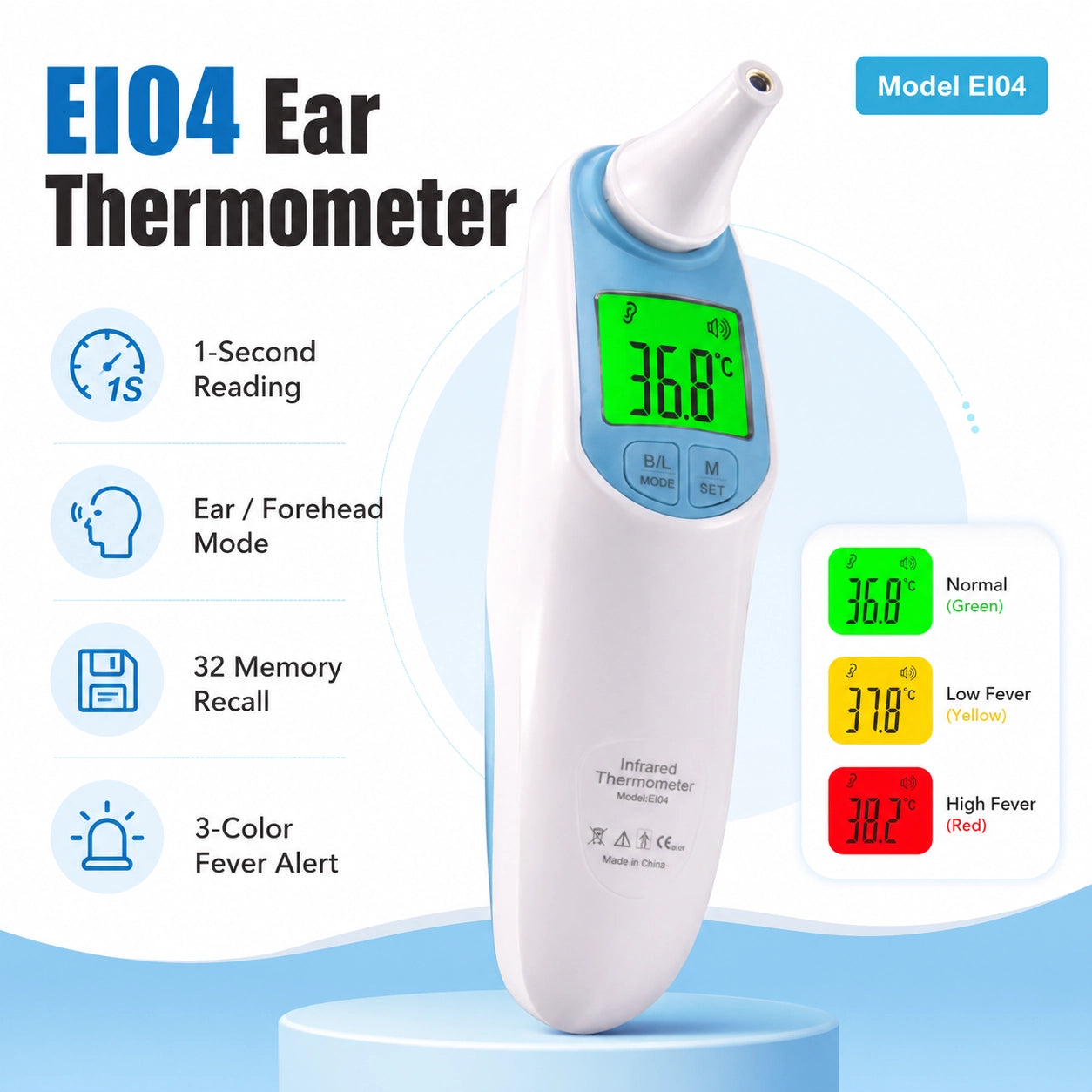 EI04 4-in-1 Digital Ear & Forehead Thermometer for Babies & Family