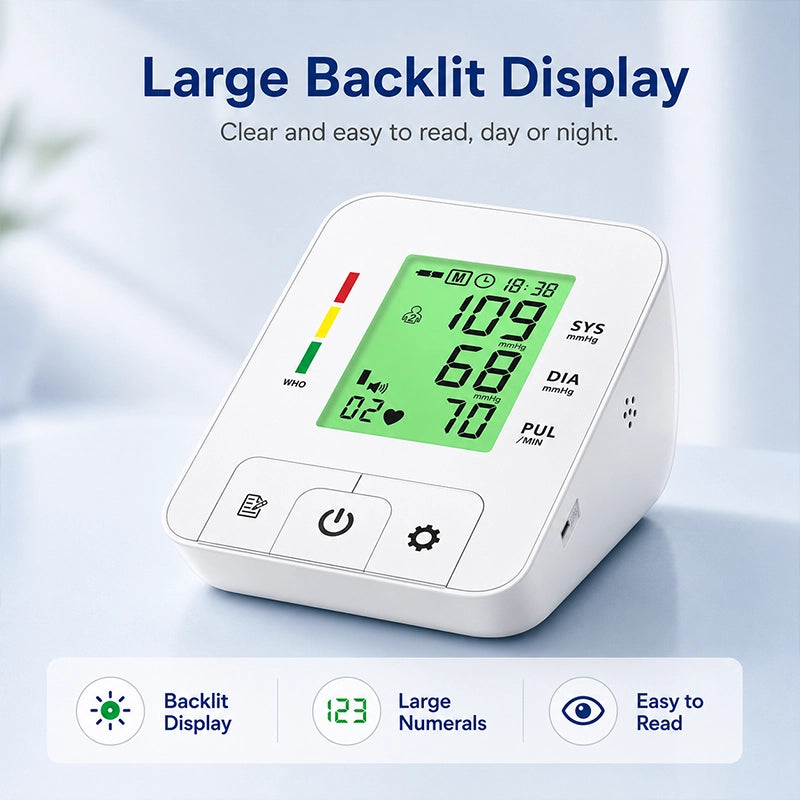 Ningbosc BA-E03 Upper Arm Blood Pressure Monitor with Large Display, Dual-User Memory & One-Touch Operation