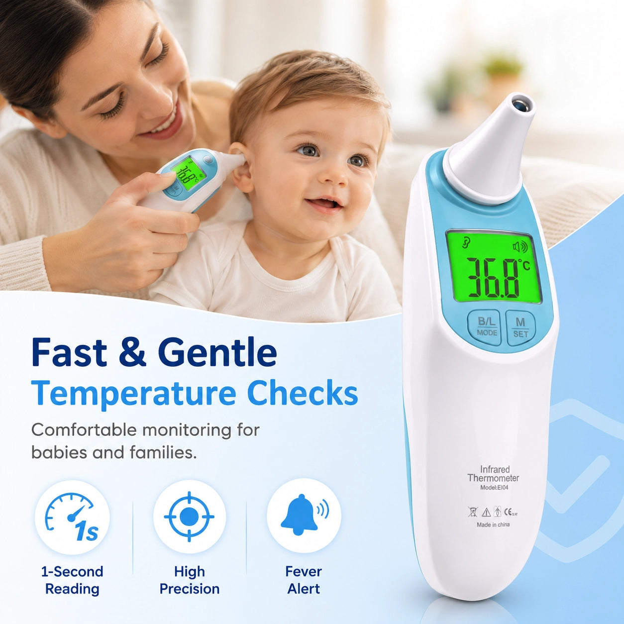 EI04 4-in-1 Digital Ear & Forehead Thermometer for Babies & Family