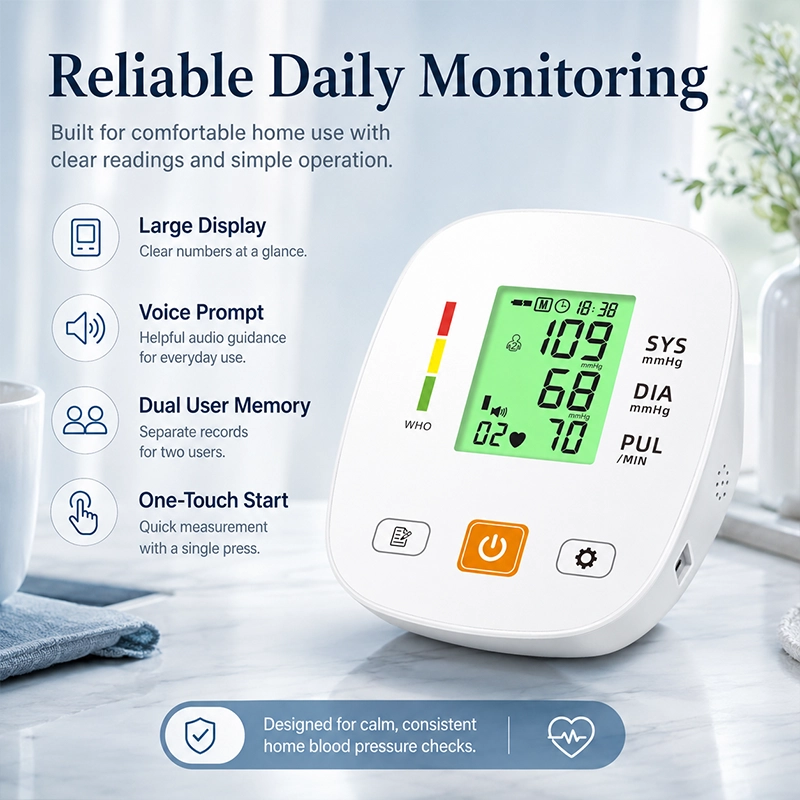 Ningbosc BA-F02 Upper Arm Blood Pressure Monitor with Large Display, Dual-User Memory & Voice Guidance