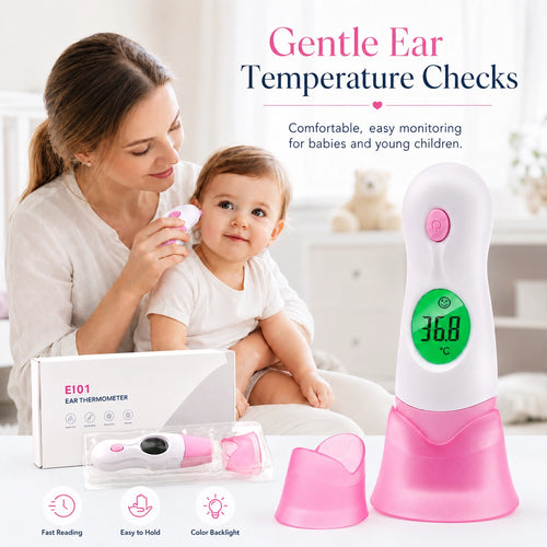 EI01 Digital Ear Thermometer for Babies & Family | 3-Color Backlight