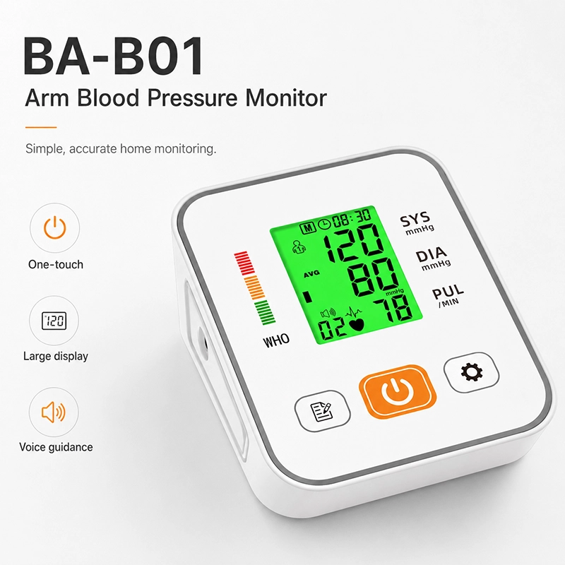 Ningbosc BA-B01 Upper Arm Blood Pressure Monitor with Backlit Display, Voice Guidance & Dual-User Memory