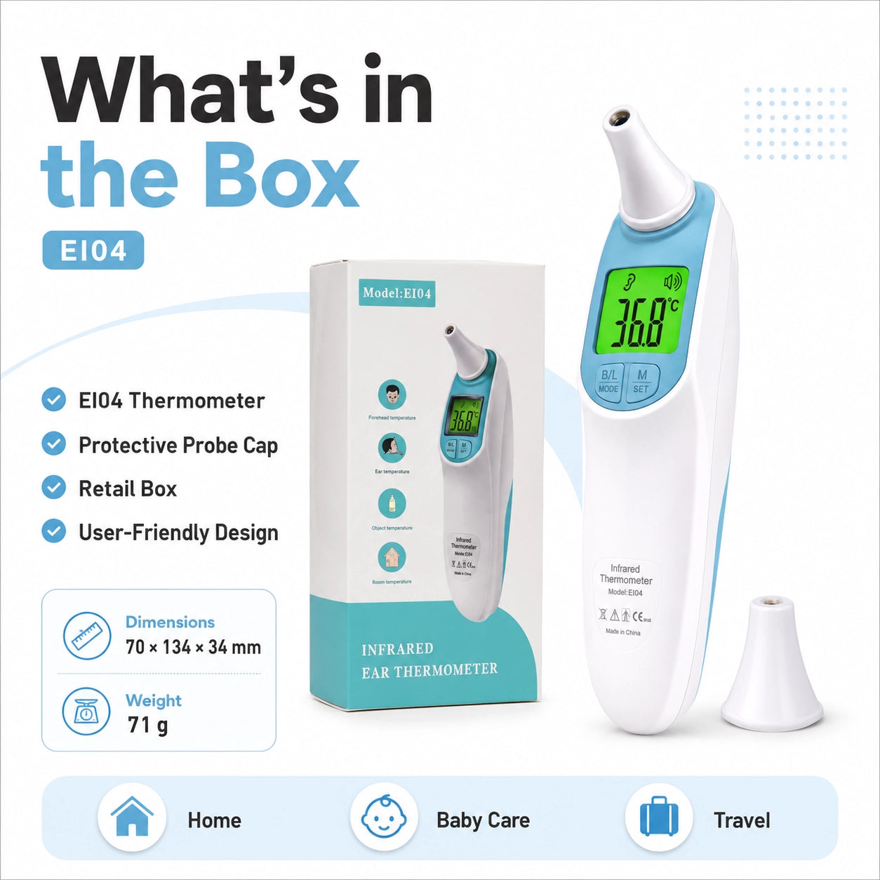 EI04 4-in-1 Digital Ear & Forehead Thermometer for Babies & Family