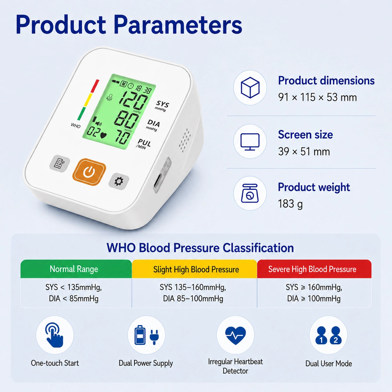 LP07D Large Screen Blood Pressure Monitor with 3-Color Display