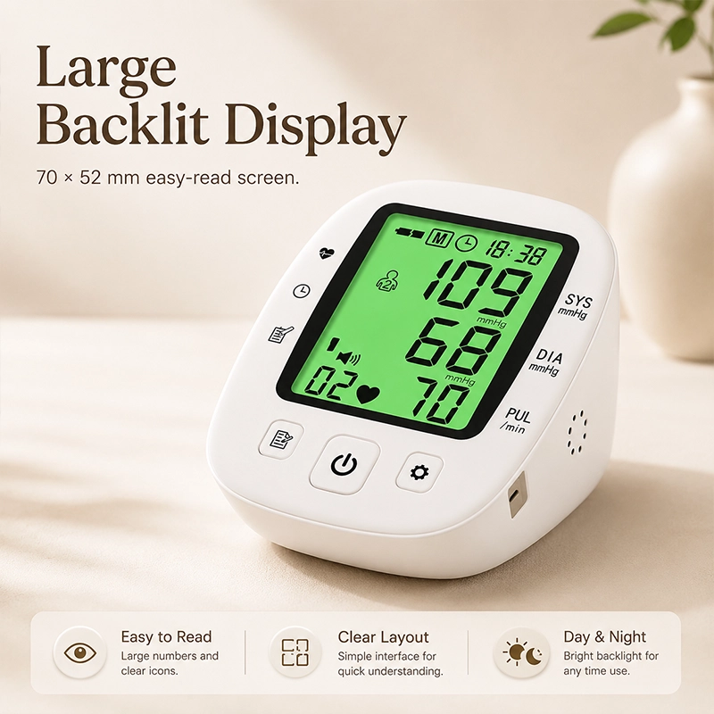 Ningbosc BA-F01 Upper Arm Blood Pressure Monitor with Large Backlit Display, Voice Guidance & Dual-User Memory