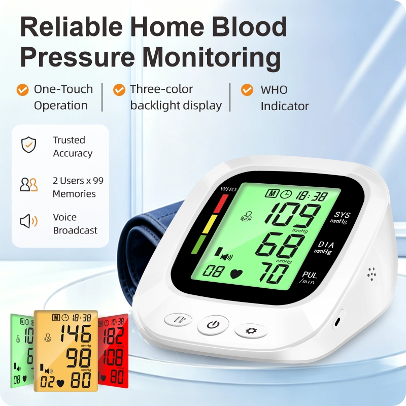 Ningbosc BA-G01 Upper Arm Blood Pressure Monitor with Large Color Display, Voice Guidance & Dual-User Memory