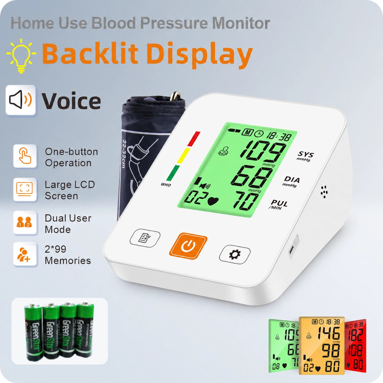 Ningbosc BA-E02 Upper Arm Blood Pressure Monitor with Large Display & Dual-User Memory