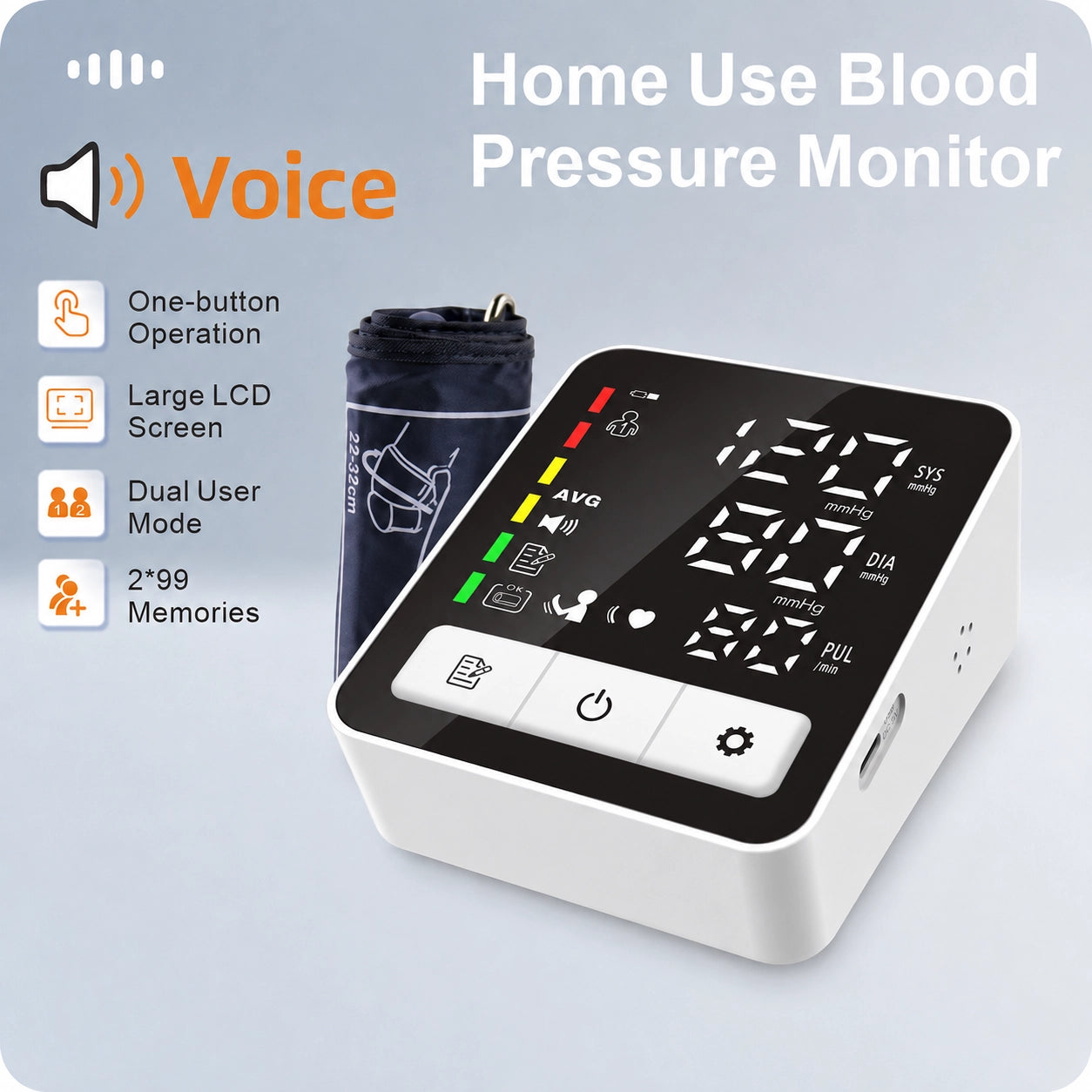 Ningbosc BA-E21 Upper Arm Blood Pressure Monitor with Large LED Display, Voice Broadcast & Dual-User Memory
