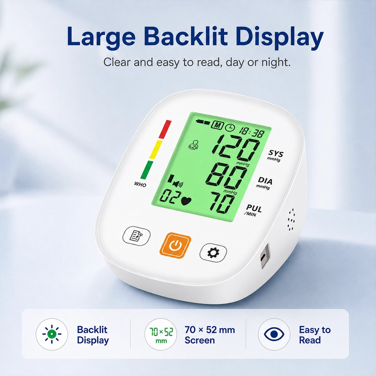 BA-F03 Automatic Blood Pressure Monitor with 3-Color Backlight