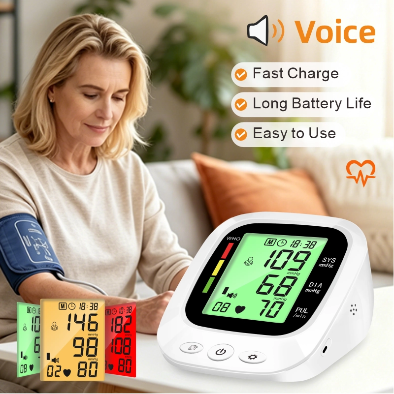 Ningbosc BA-G01 Upper Arm Blood Pressure Monitor with Large Color Display, Voice Guidance & Dual-User Memory