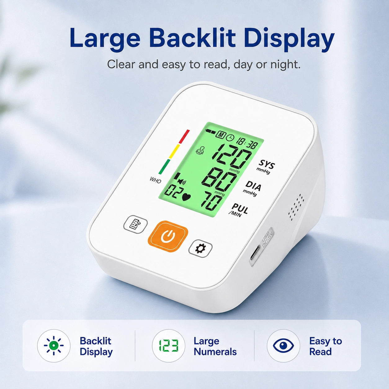 LP07C Ultra-Portable Blood Pressure Monitor with 3-Color Backlight