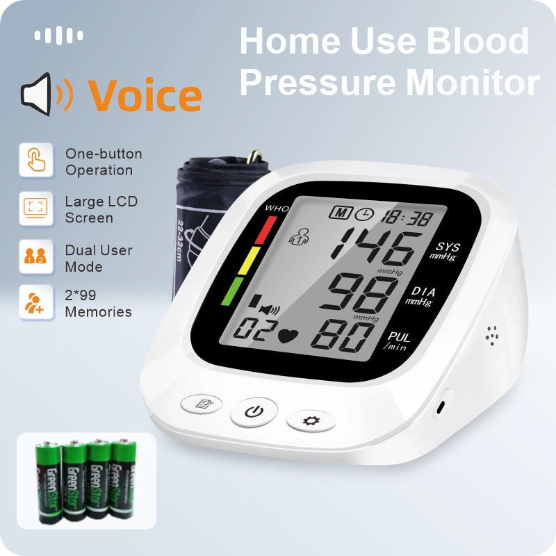 Ningbosc BA-G01 Upper Arm Blood Pressure Monitor with Large Color Display, Voice Guidance & Dual-User Memory