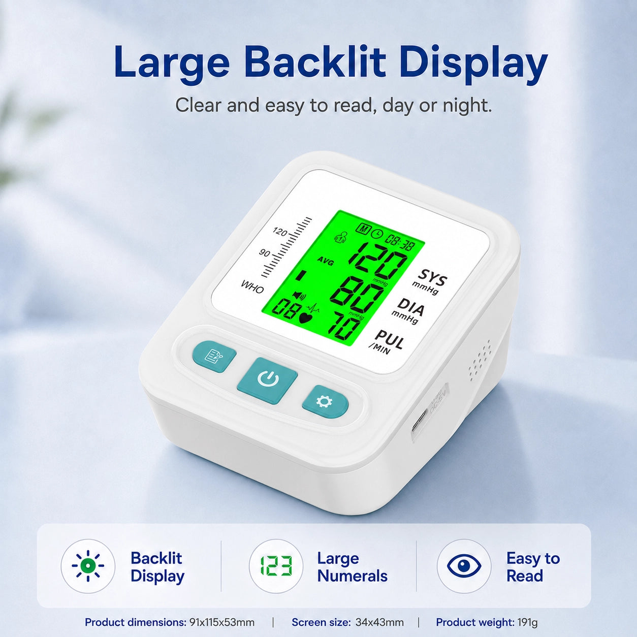 LP16C Automatic Upper Arm Blood Pressure Monitor with Voice Broadcast & Large Backlit Display