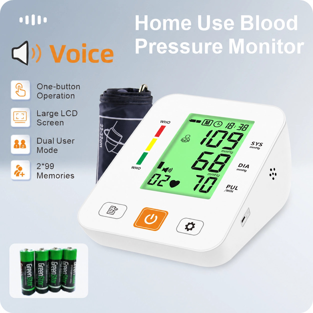 Ningbosc BA-E02 Upper Arm Blood Pressure Monitor with Large Display & Dual-User Memory
