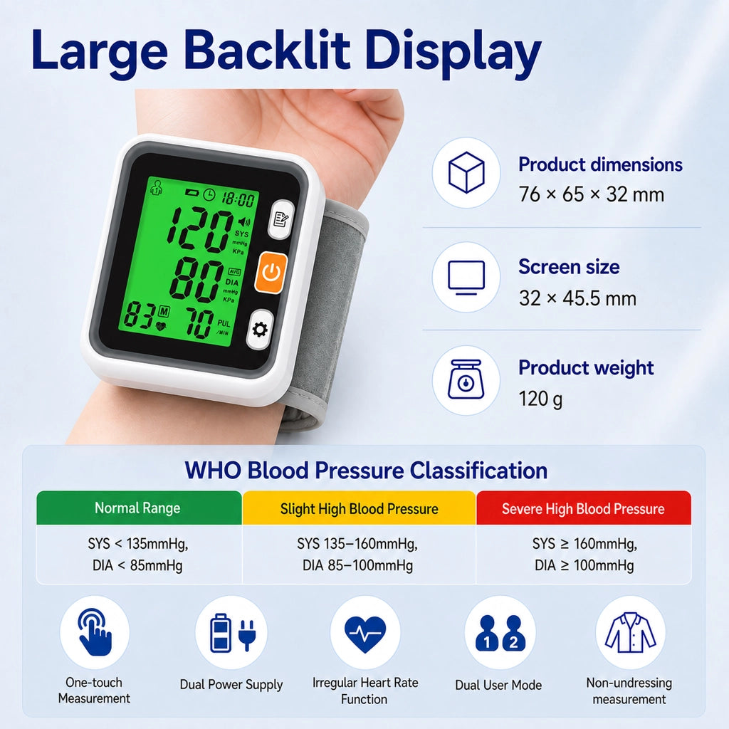 Ningbosc BB-D10 Wrist Blood Pressure Monitor with 3-Color Backlight