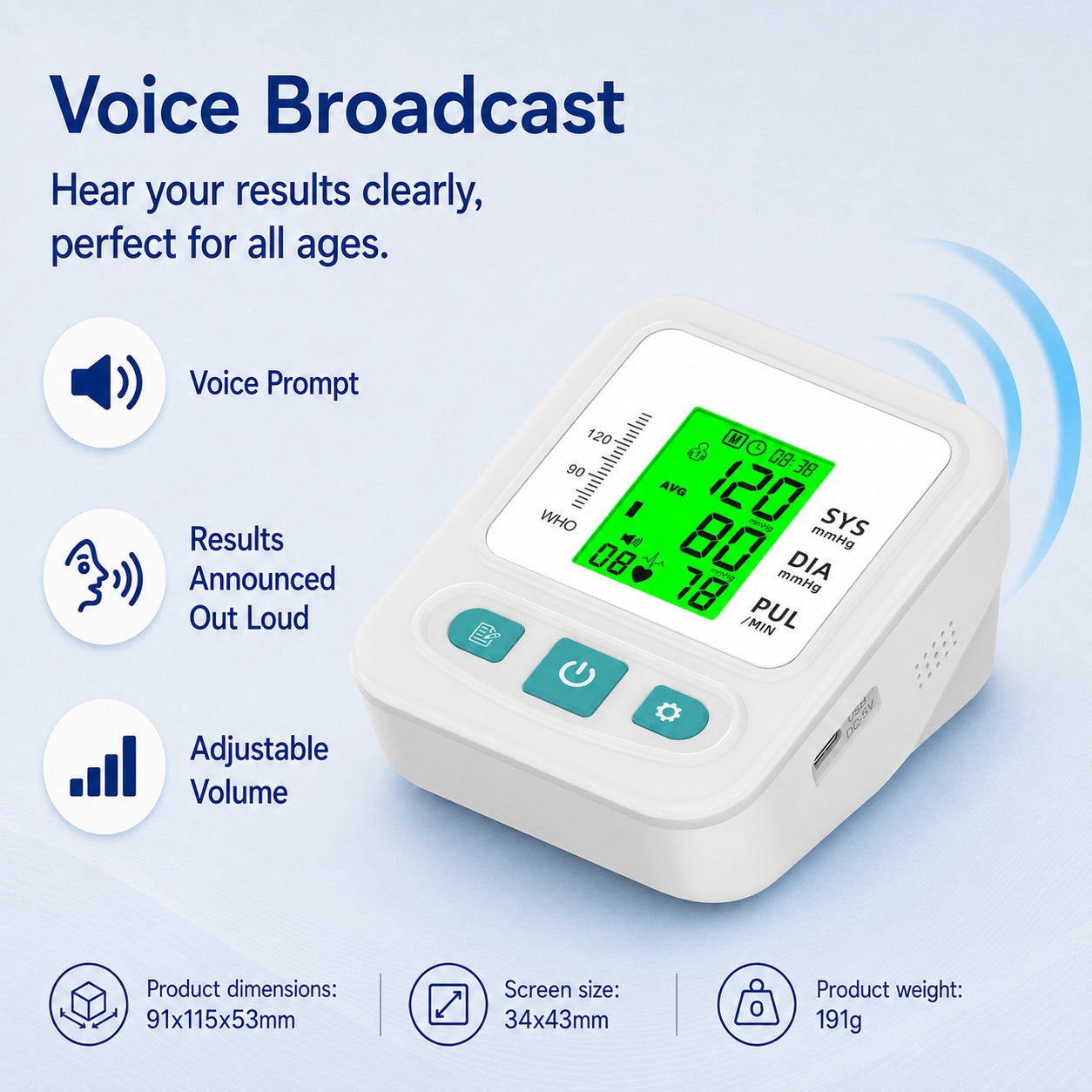 LP16C Automatic Upper Arm Blood Pressure Monitor with Voice Broadcast & Large Backlit Display