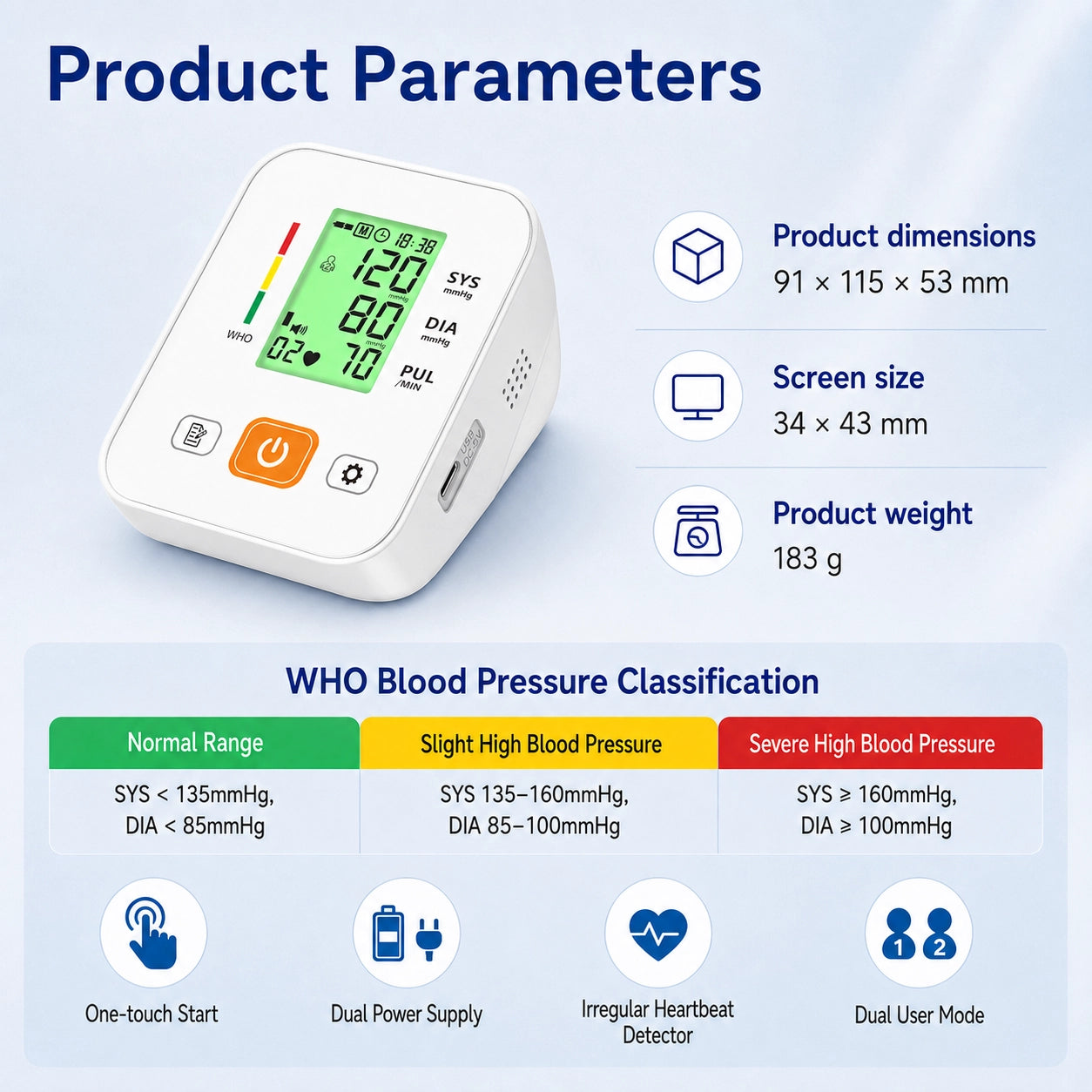 LP07C Ultra-Portable Blood Pressure Monitor with 3-Color Backlight