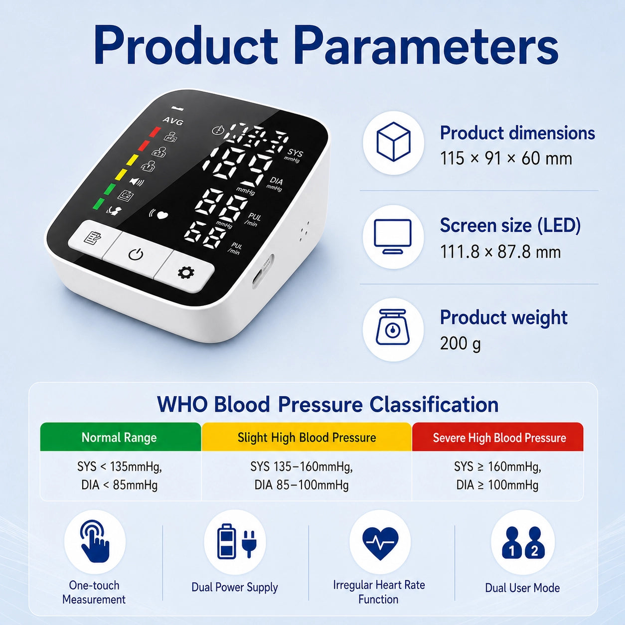 Ningbosc BA-E21 Upper Arm Blood Pressure Monitor with Large LED Display, Voice Broadcast & Dual-User Memory