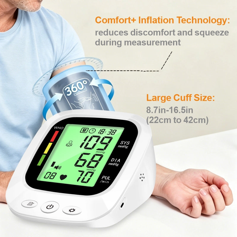 Ningbosc BA-G01 Upper Arm Blood Pressure Monitor with Large Color Display, Voice Guidance & Dual-User Memory