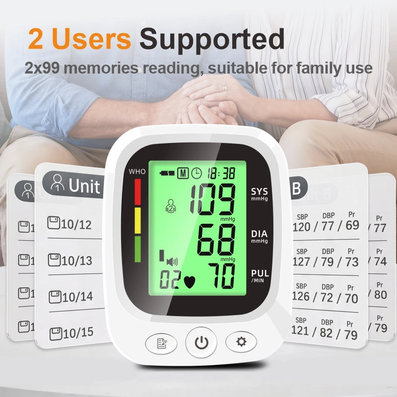 Ningbosc BA-G01 Upper Arm Blood Pressure Monitor with Large Color Display, Voice Guidance & Dual-User Memory
