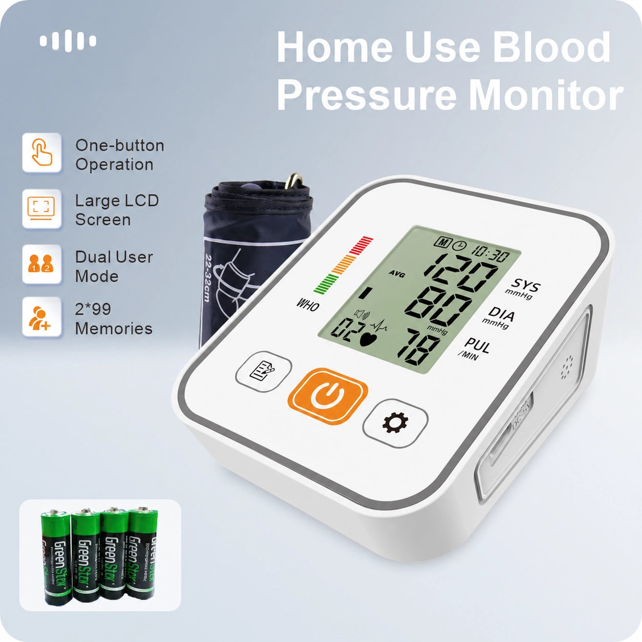 Ningbosc BA-B01 Upper Arm Blood Pressure Monitor with Backlit Display, Voice Guidance & Dual-User Memory