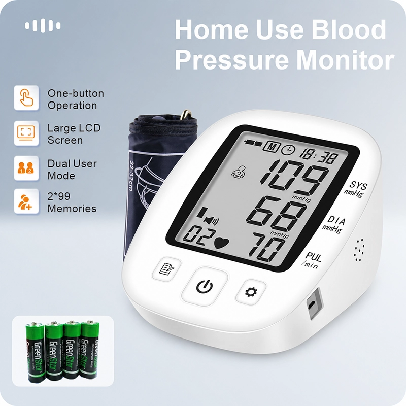 Ningbosc BA-F01 Upper Arm Blood Pressure Monitor with Large Backlit Display, Voice Guidance & Dual-User Memory