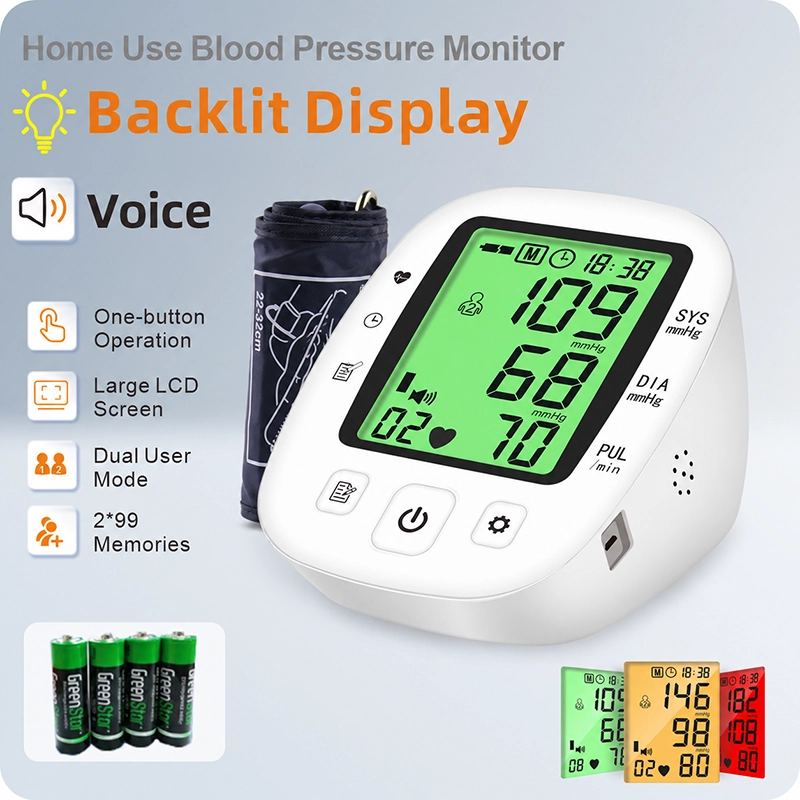 Ningbosc BA-F01 Upper Arm Blood Pressure Monitor with Large Backlit Display, Voice Guidance & Dual-User Memory