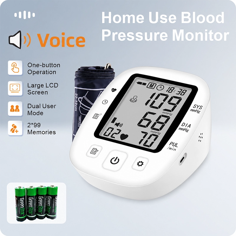 Ningbosc BA-F01 Upper Arm Blood Pressure Monitor with Large Backlit Display, Voice Guidance & Dual-User Memory