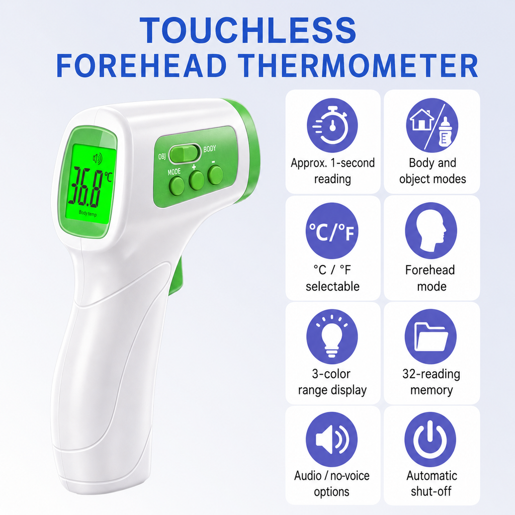 FAMILYPULSE FI05 touchless forehead thermometer feature overview