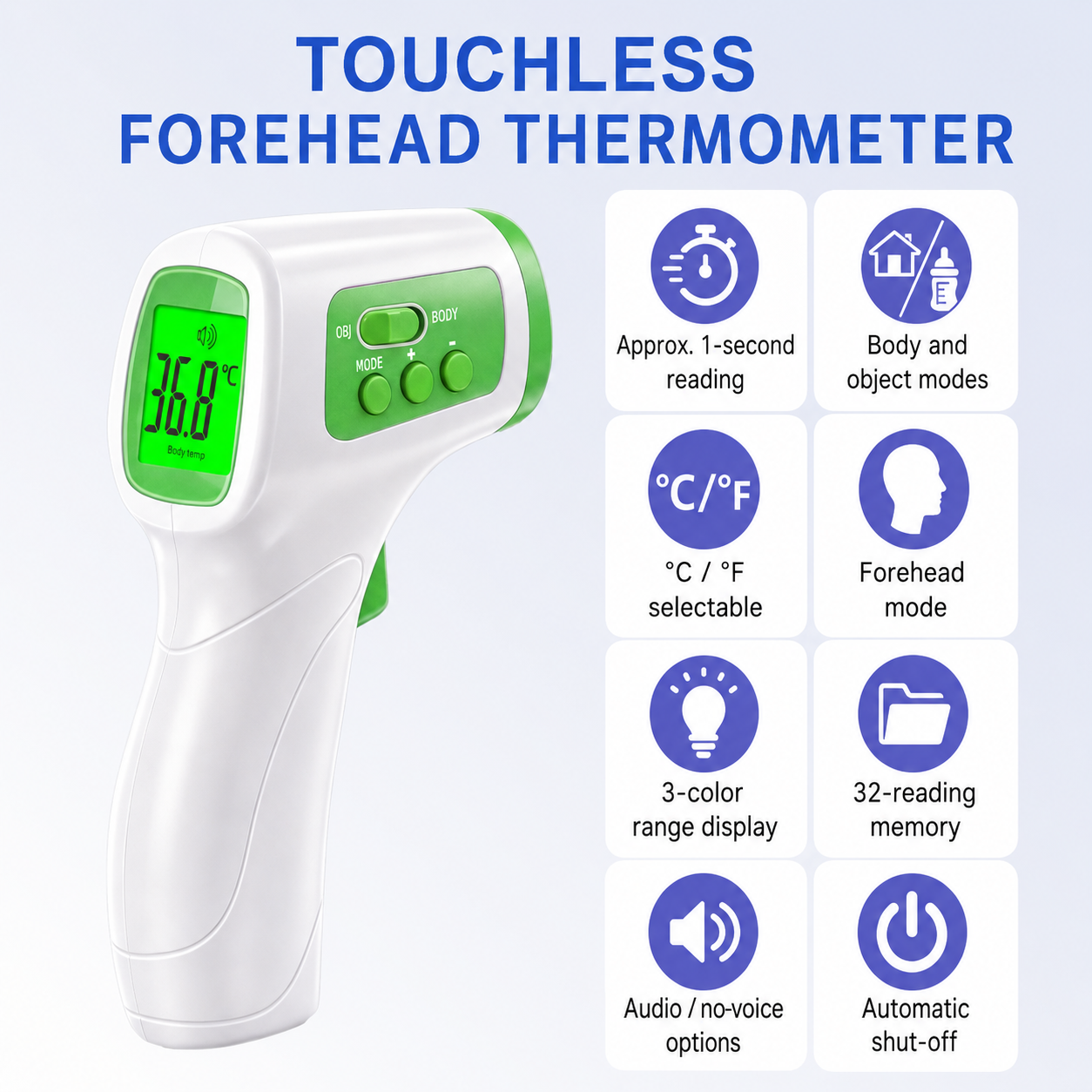 FAMILYPULSE FI05 touchless forehead thermometer feature overview